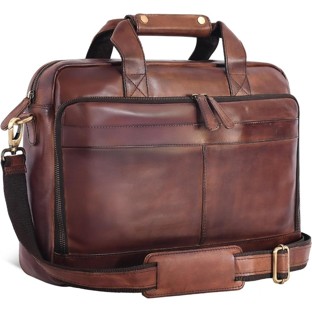 ⚡Men‎ and Women Vintage Brown Oak Leathers Laptop Briefcase Messenger Bag